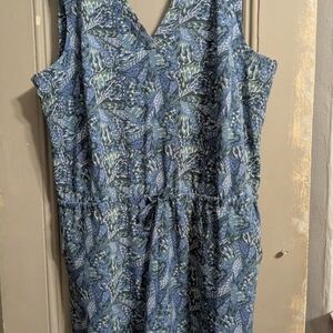 Toad&Co Blue and Green Leaf Pattern Dress